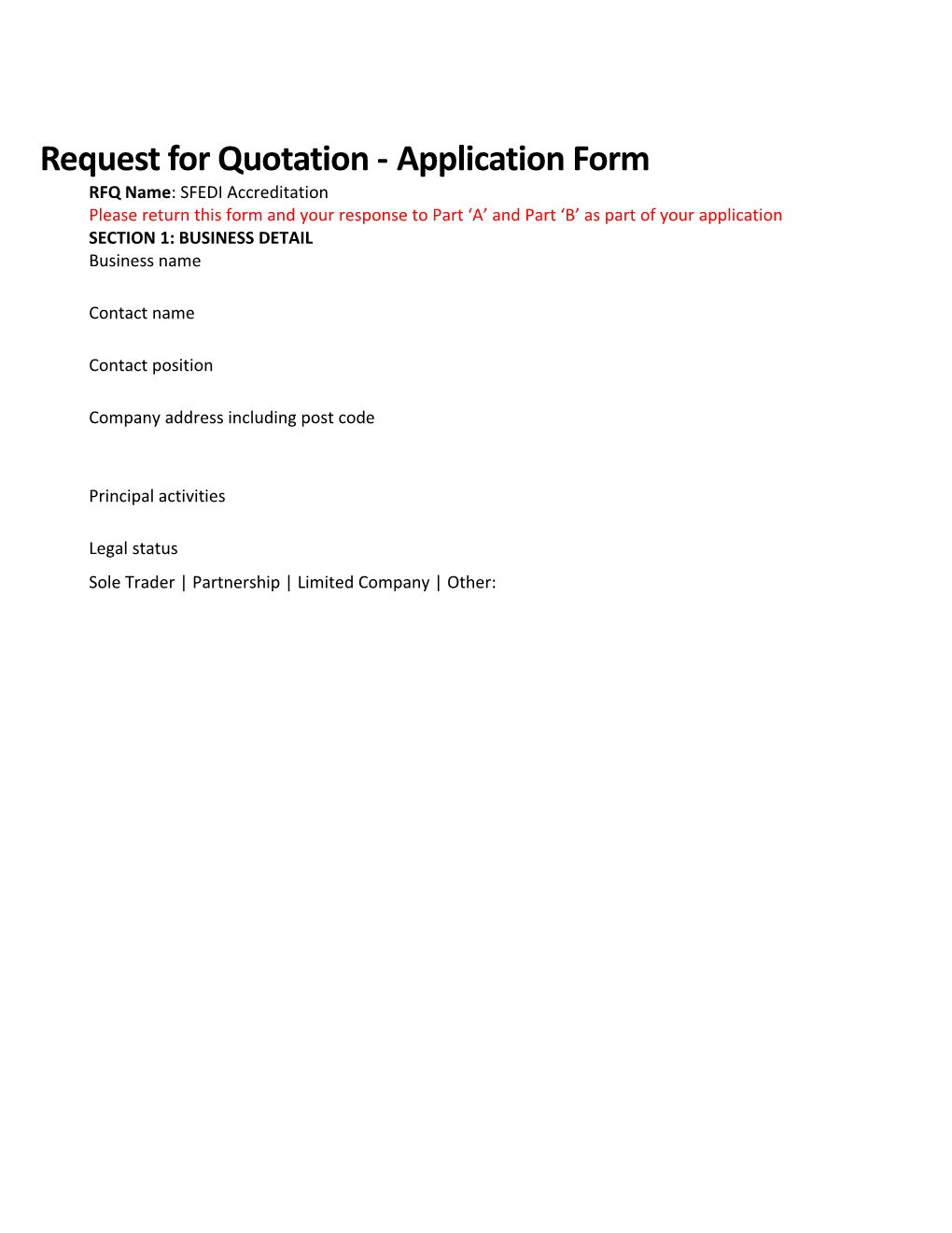 Request for Quotation -Application Form