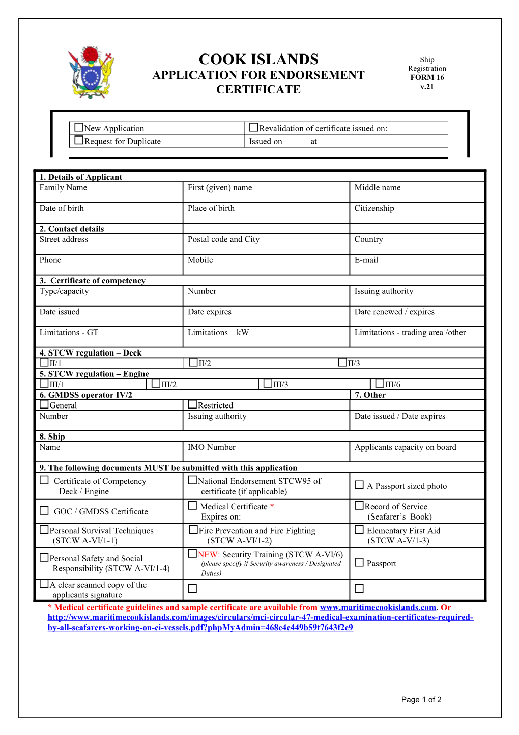 16 - Application for Endorsement Certificate