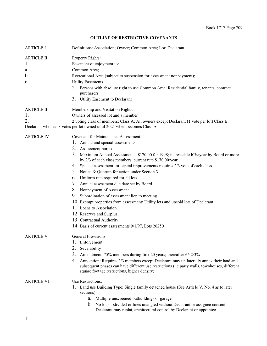 Outline of Restrictive Covenants