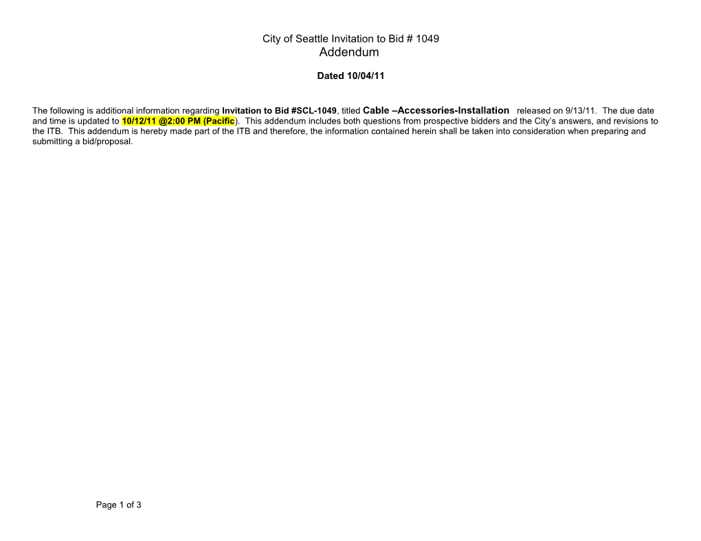 City of Seattle Invitation to Bid # 1049