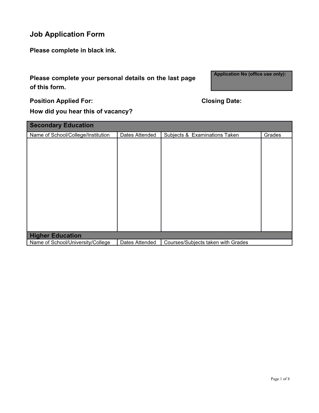 DSS Job Application Form