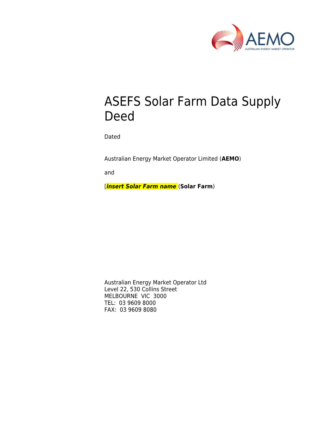 Solar Farm Data Supply Deed