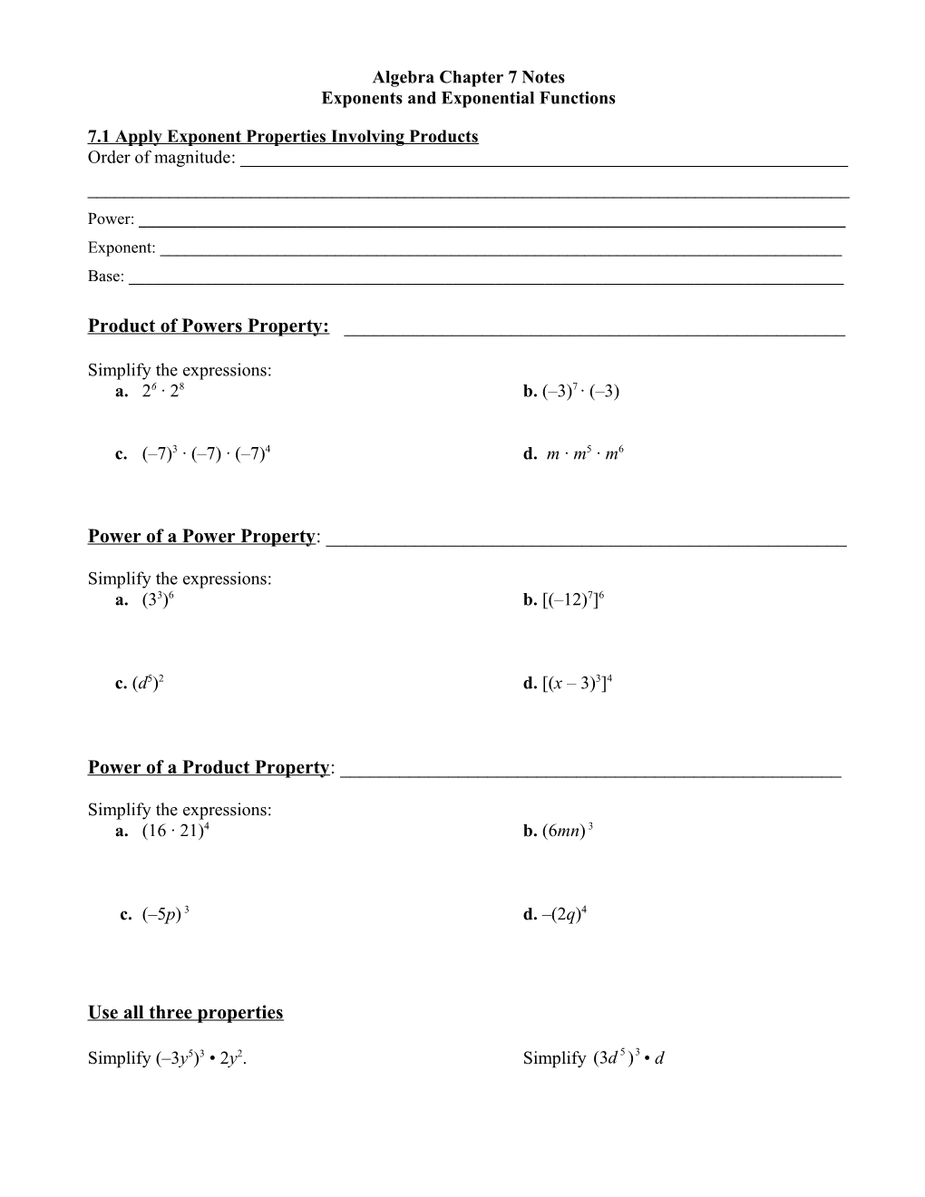 Exponents and Exponential Functions