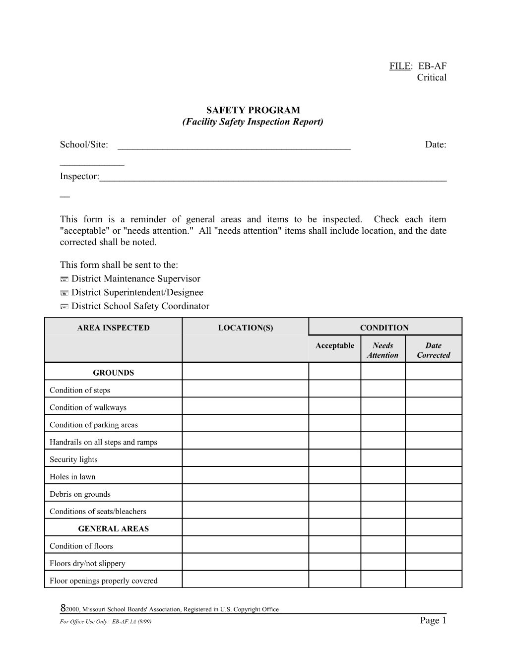 Facility Safety Inspection Report