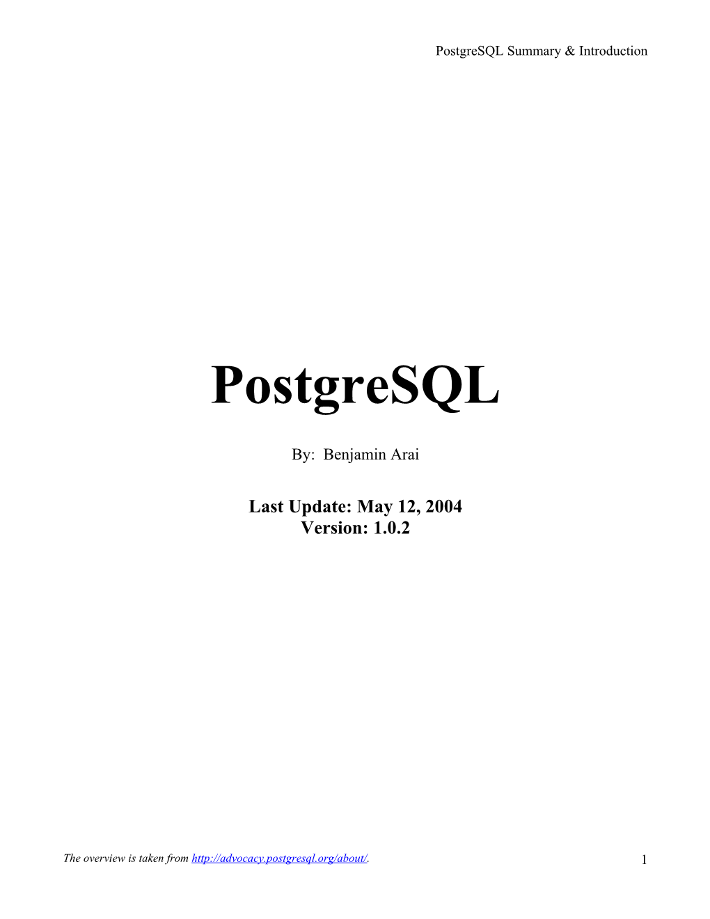 Postgresql Summary & Introduction