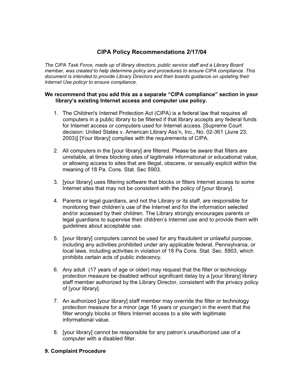 CIPA Policy Recommendations