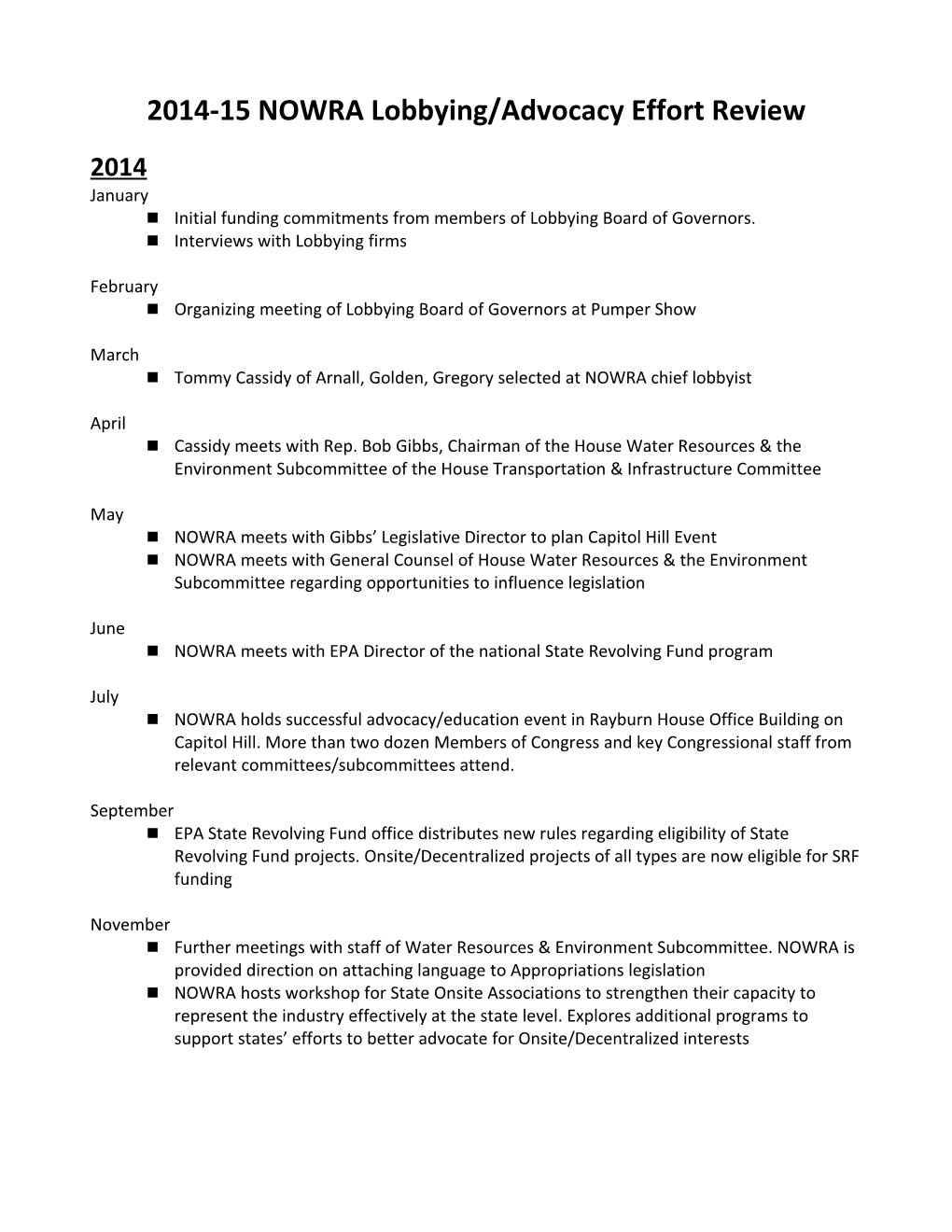 2014-15 NOWRA Lobbying/Advocacy Effort Review