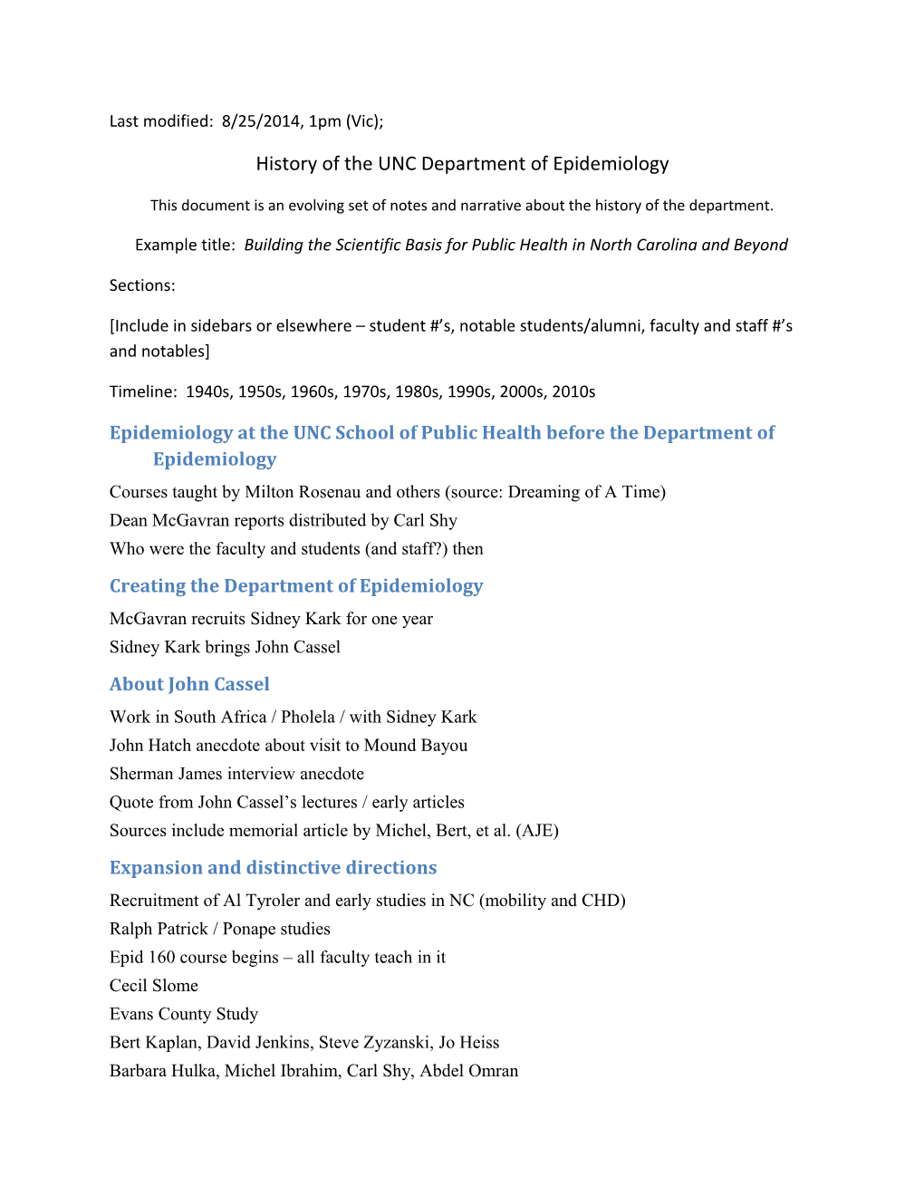 History of the UNC Department of Epidemiology