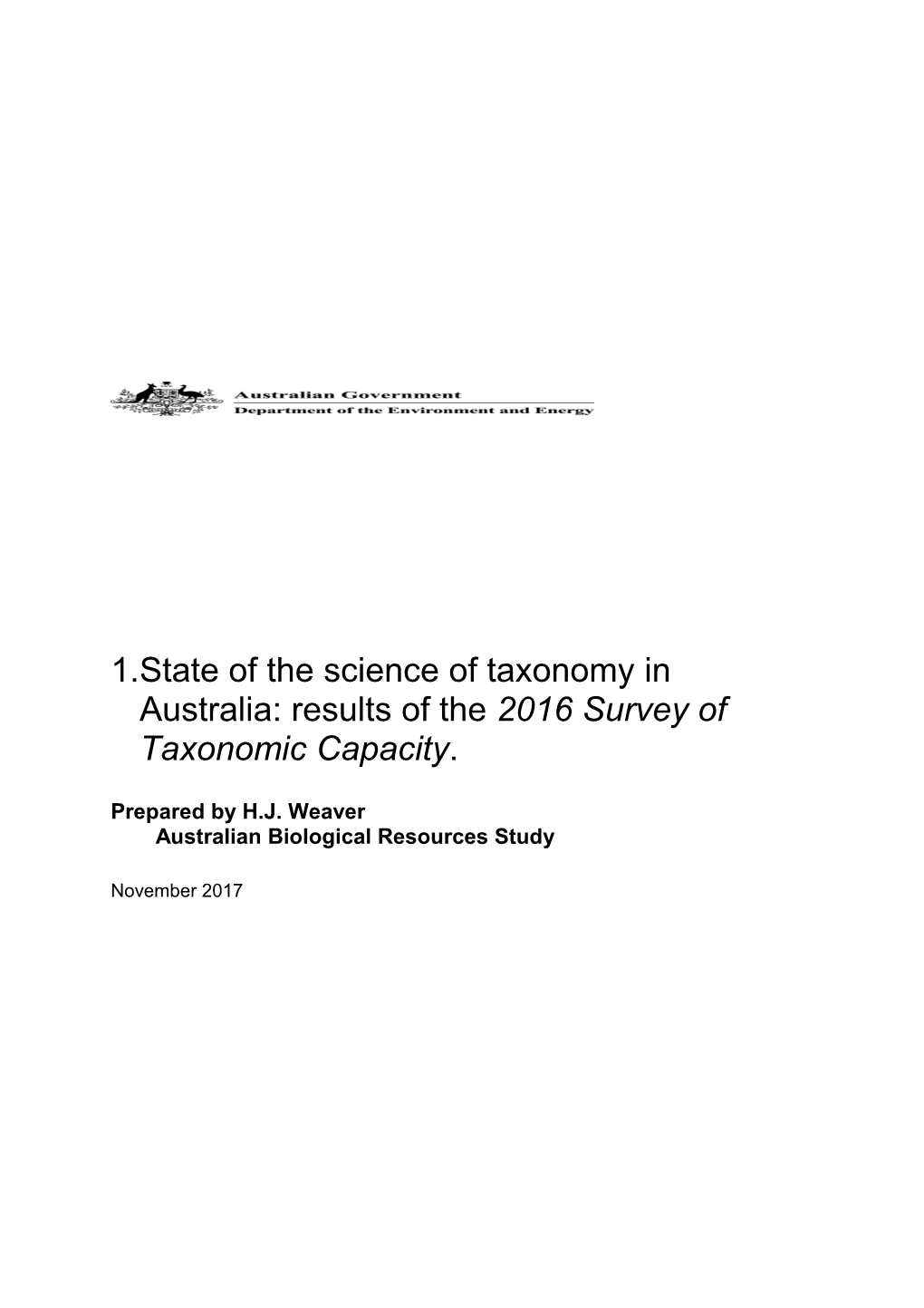 State of the Science of Taxonomy in Australia: Results of the 2016 Survey of Taxonomic Capacity