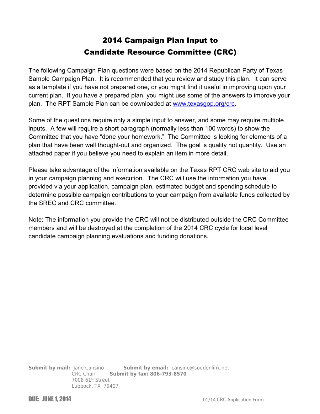 Candidate Resource Committee (CRC)