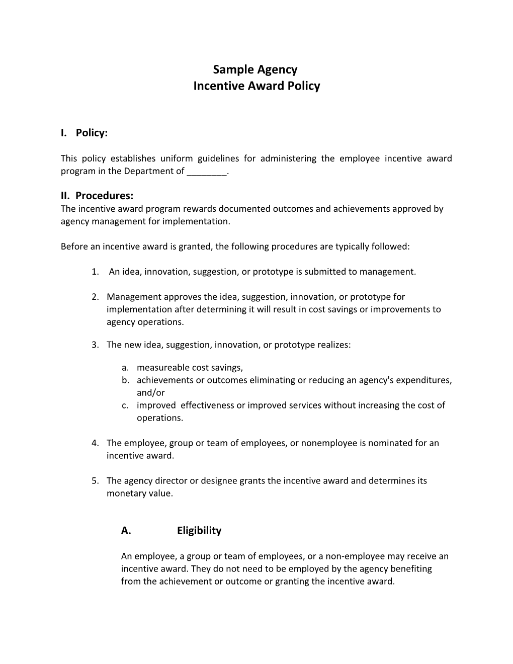 Model Agency Policy