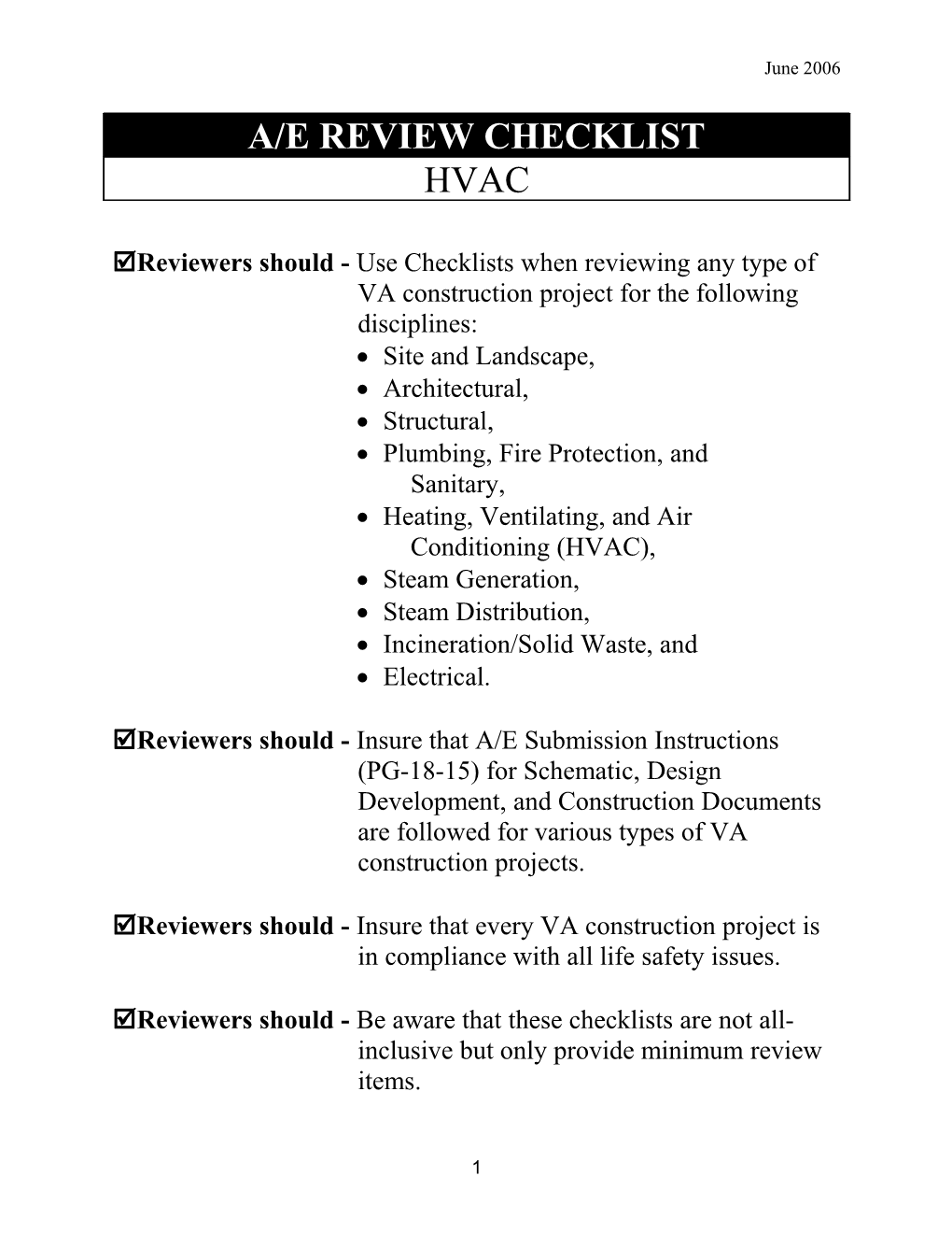 A/E Review Checklist - HVAC