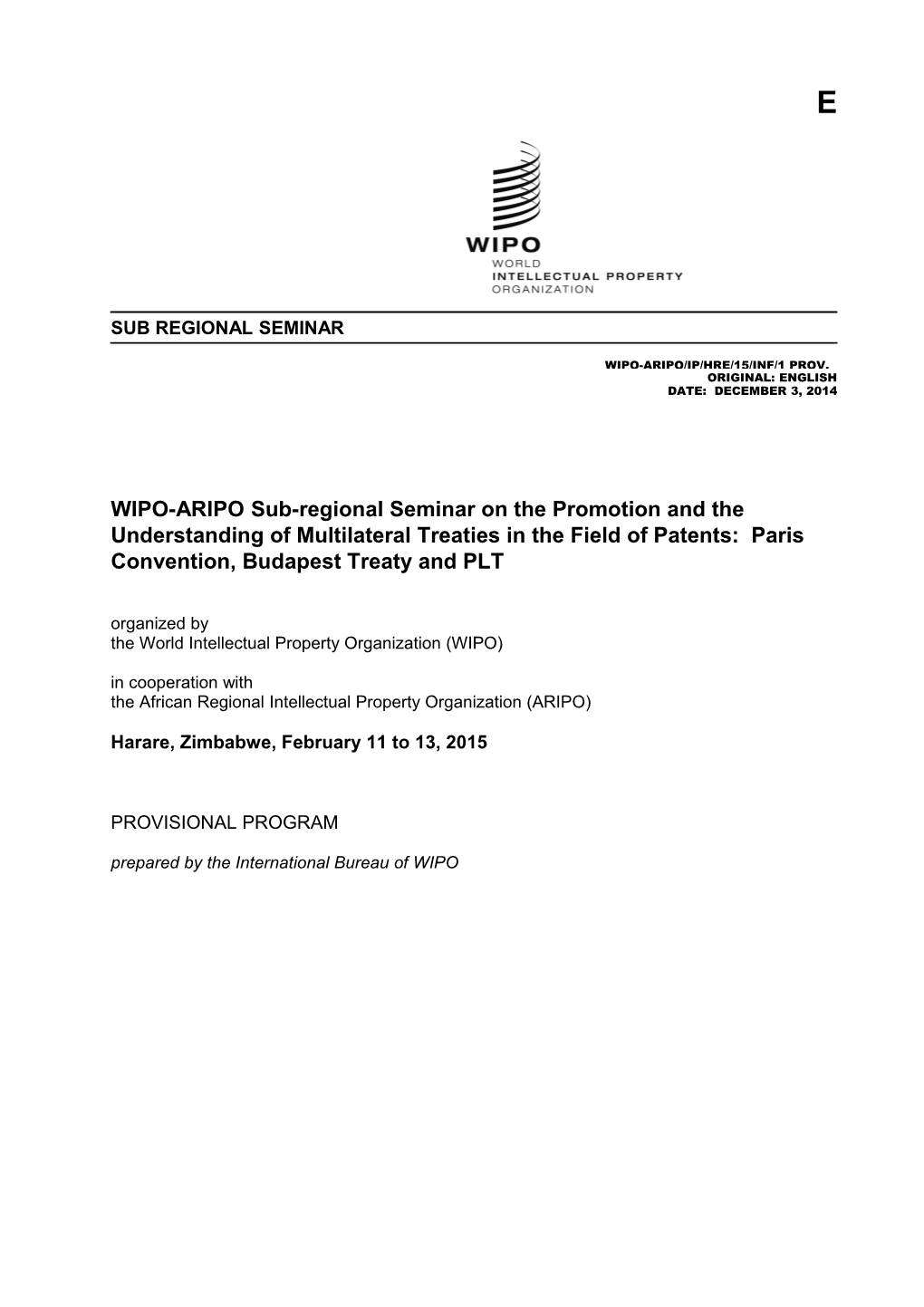 Wipo-Aripo/Ip/Hre/15/Inf/1 Prov