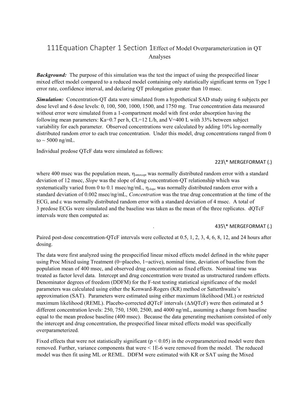 Effect of Model Overparameterization in QT Analyses