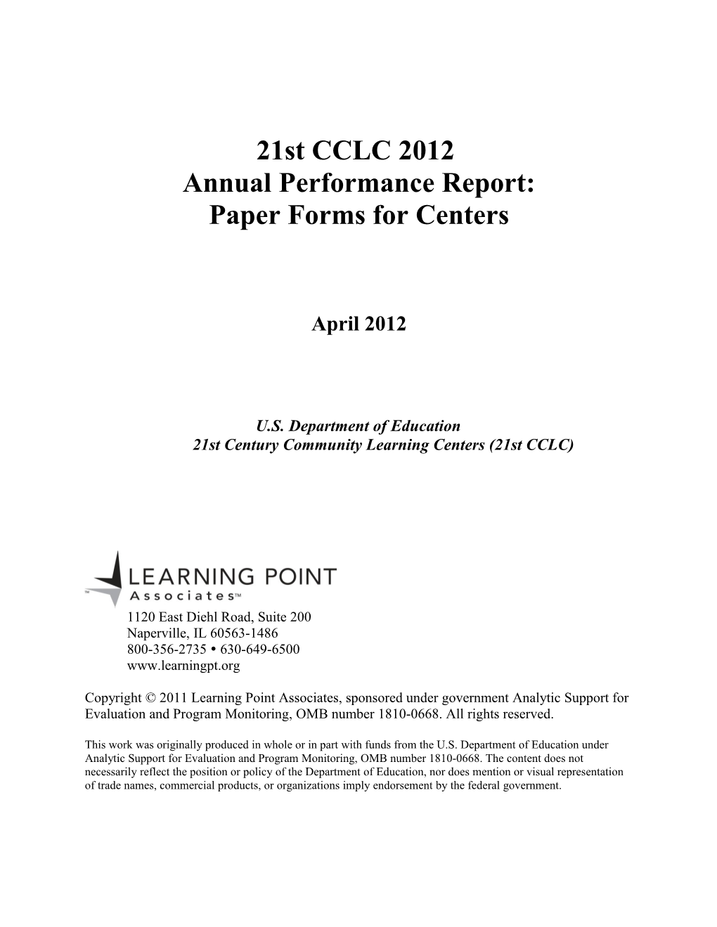 U.S. Department of Education21st Century Community Learning Centers (21St CCLC)