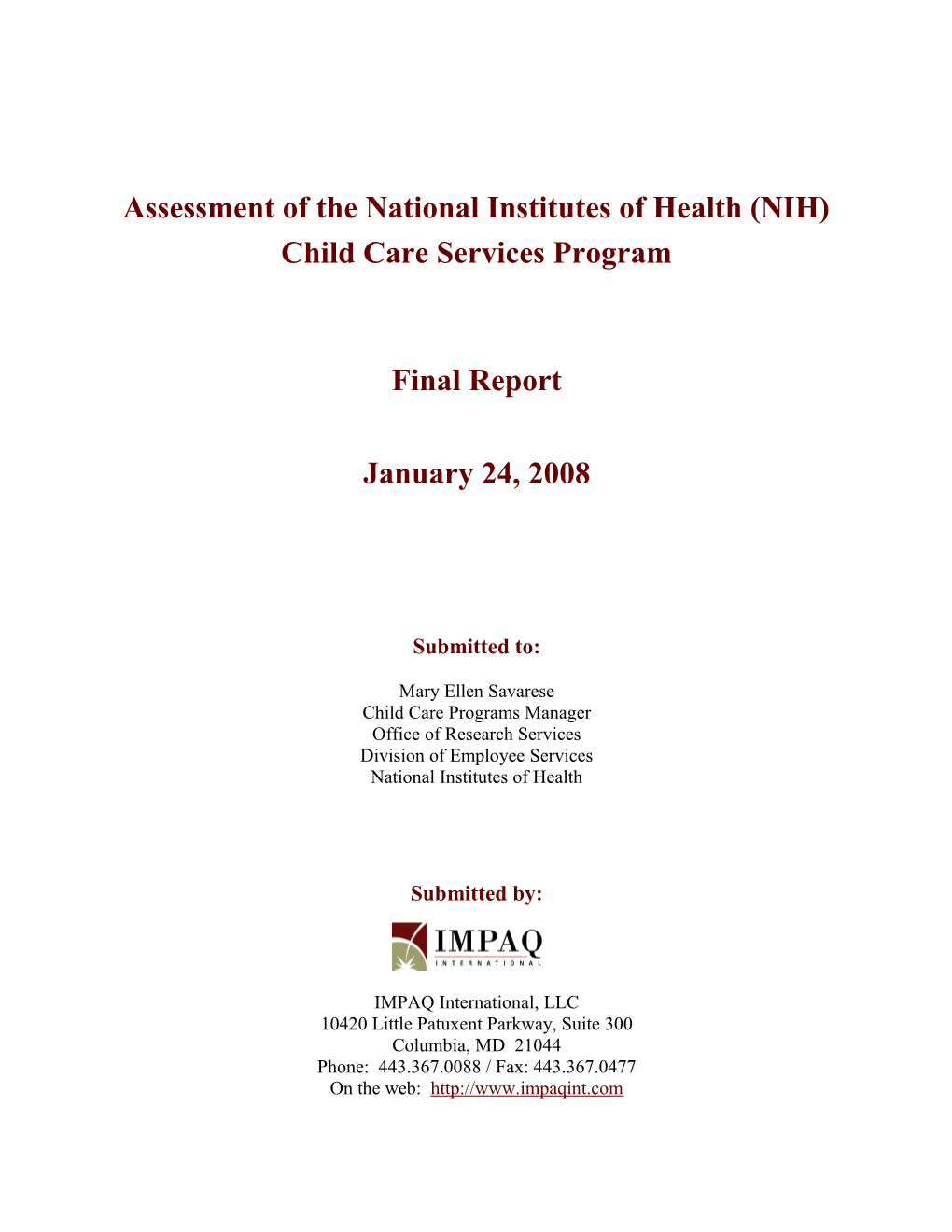 Assessment of the National Institutes of Health (NIH)
