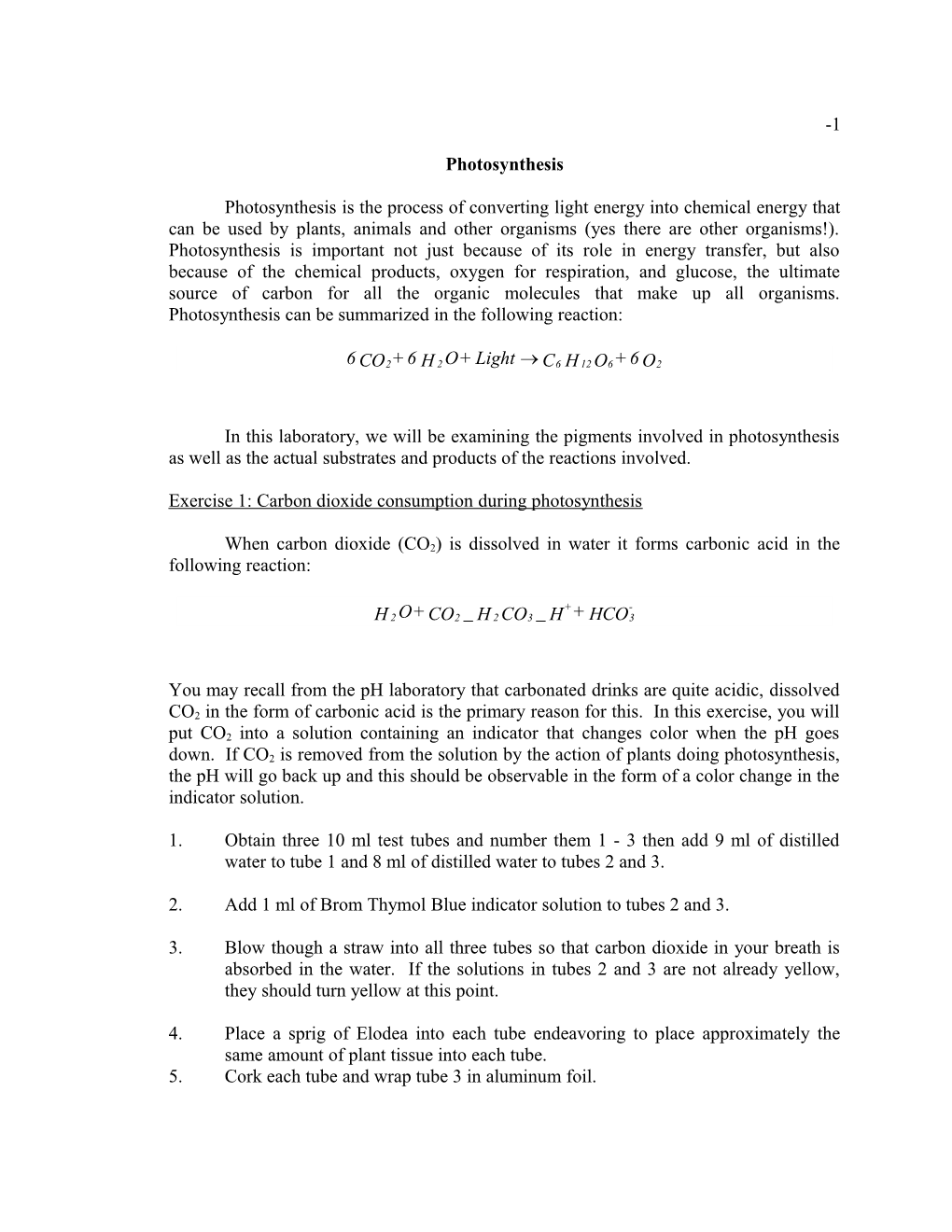 Exercise 1: Carbon Dioxide Consumption During Photosynthesis