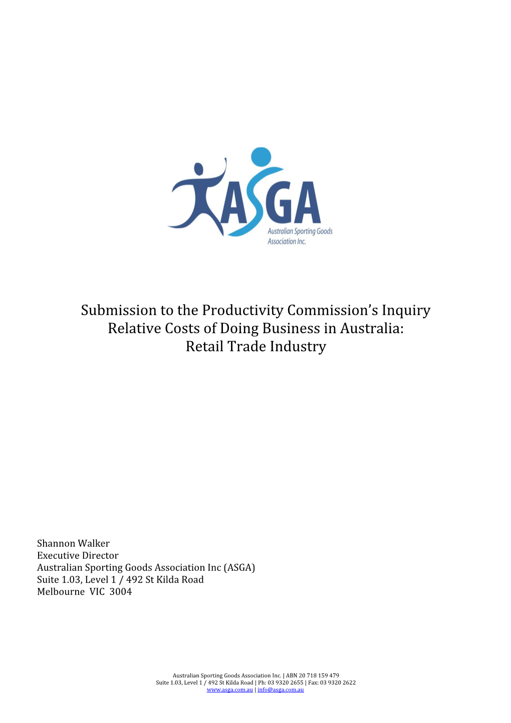 Submission 10 - Australian Sporting Goods Association (ASGA) - Costs of Doing Business