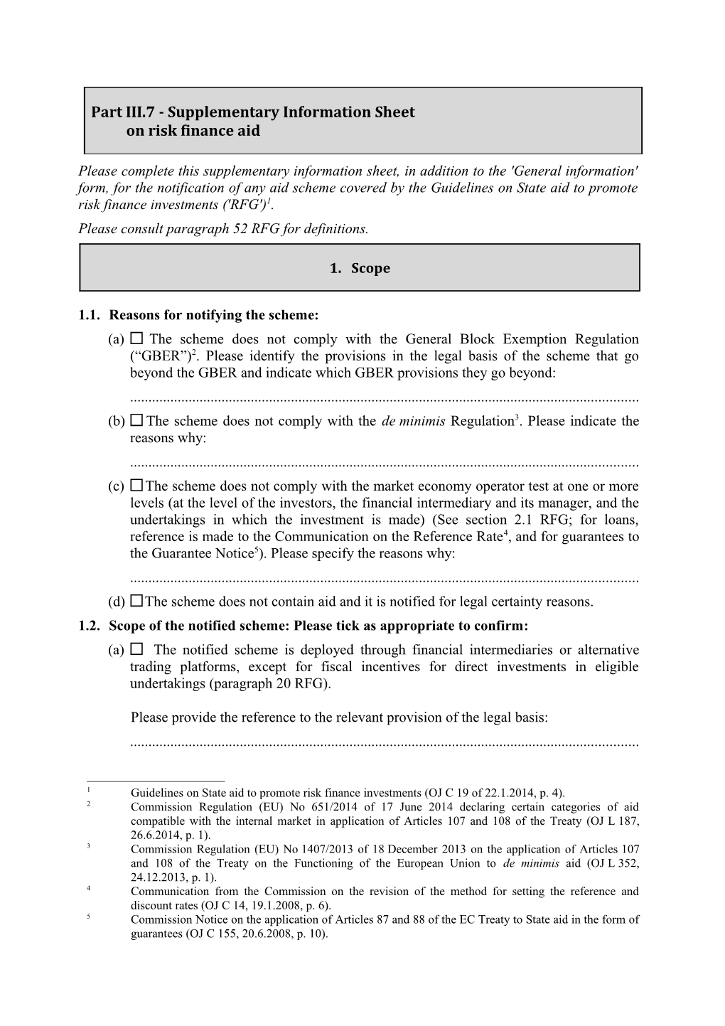 Part III.7 - Supplementary Information Sheet on Risk Finance Aid