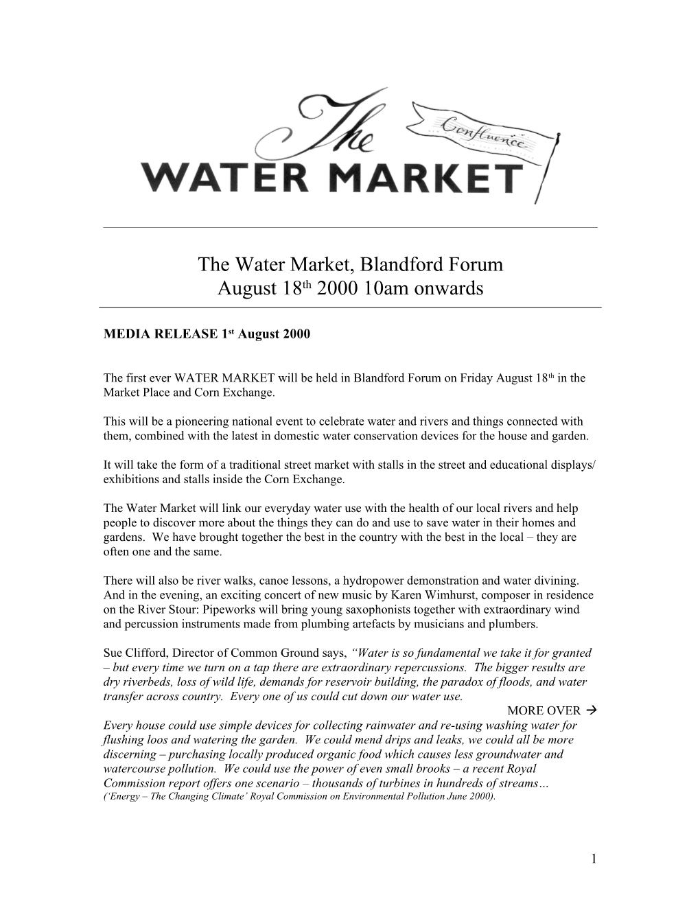 The Water Market, Blandford Forum