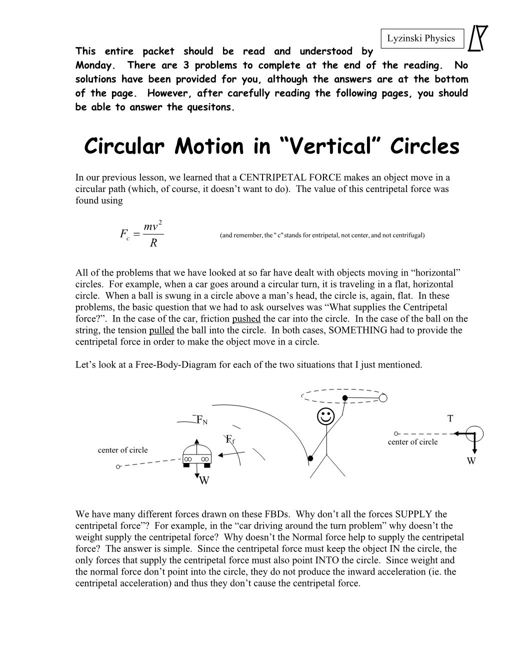 Circular Motion in Vertical Circles