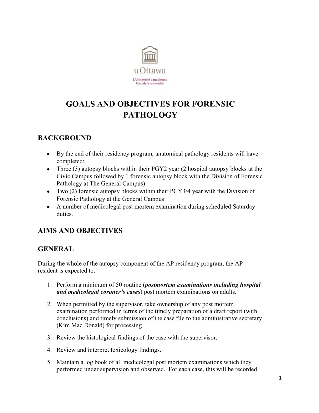 Goals and Objectives Forforensicpathology