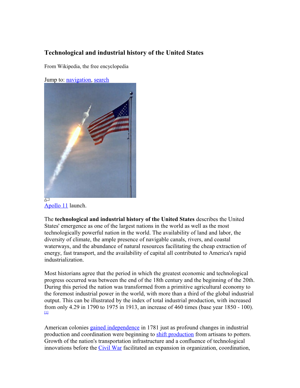 Technological and Industrial History of the United States