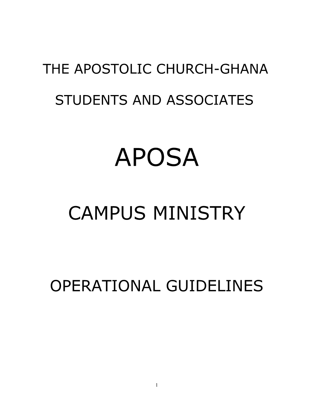 The Apostolic Church-Ghana Students and Associates (Aposa) Operational Guidelines for The