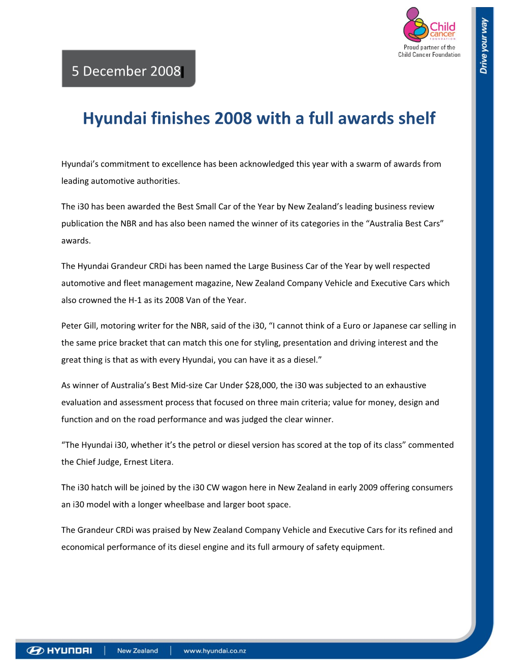Hyundai Finishes 2008 with a Full Awards Shelf