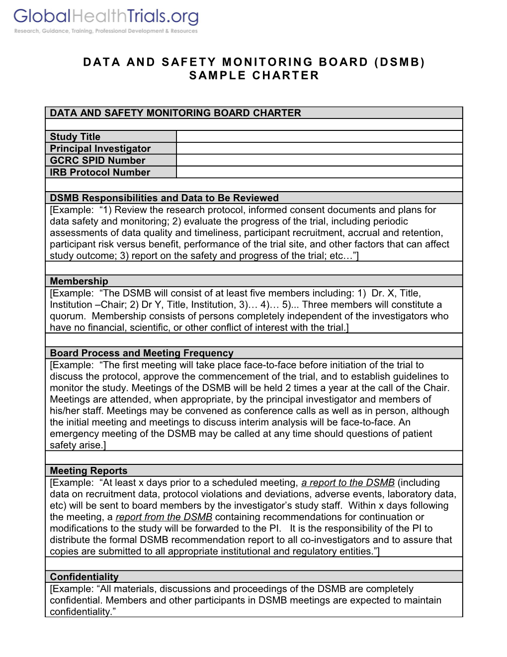 Data and Safety Monitoring Board Charter