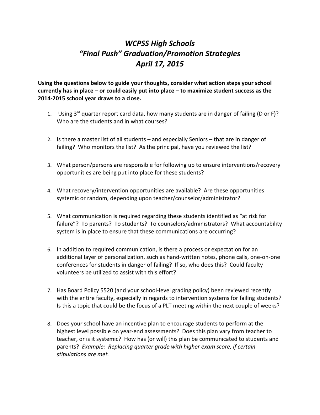 Final Push Graduation/Promotion Strategies