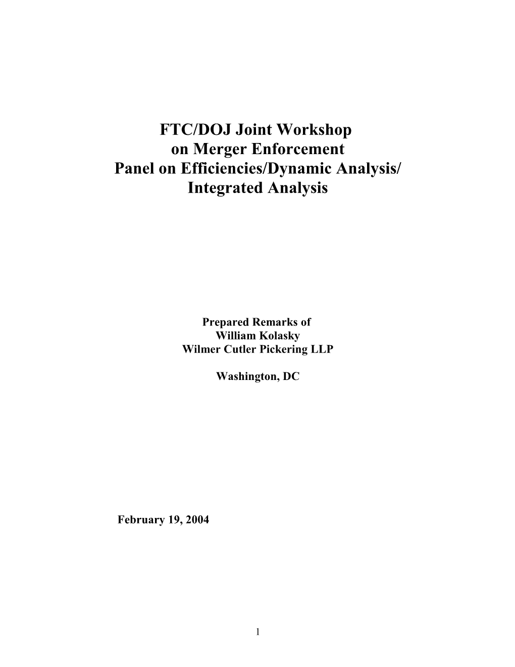 FTC/DOJ Joint Workshop on Merger Enforcement