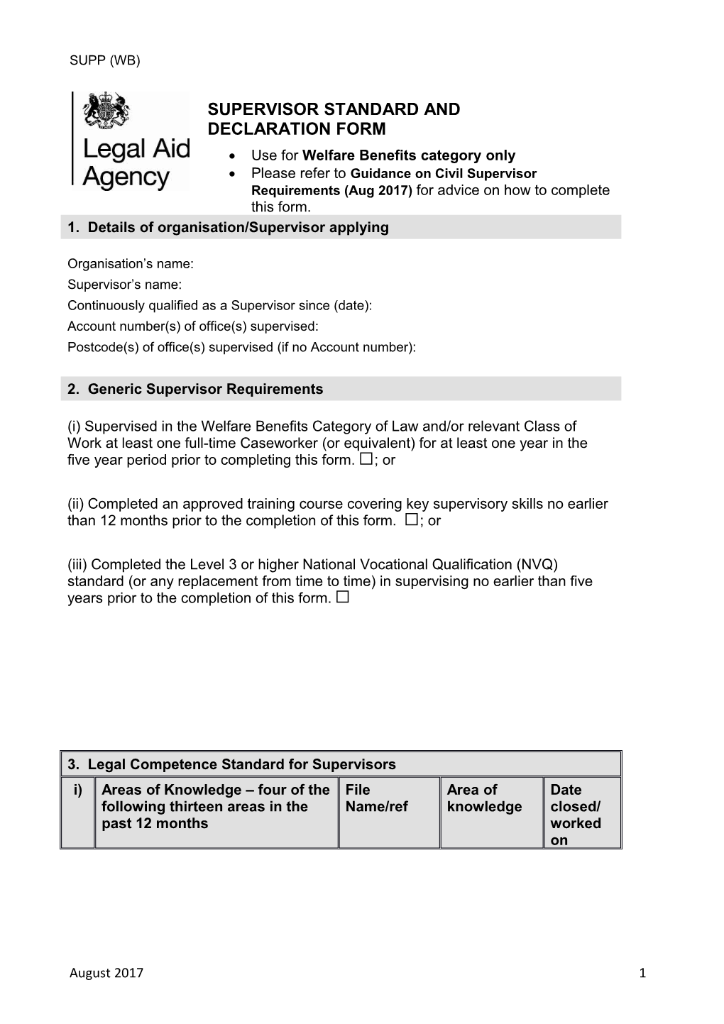Supervisor Standard and Declaration Form
