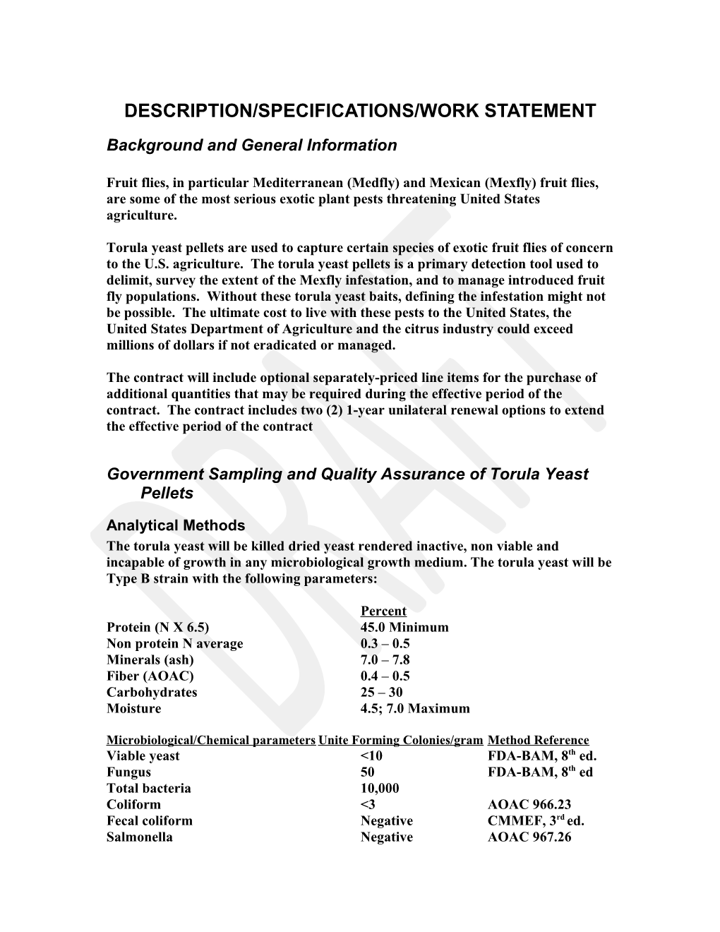 Description/Specifications/Work Statement