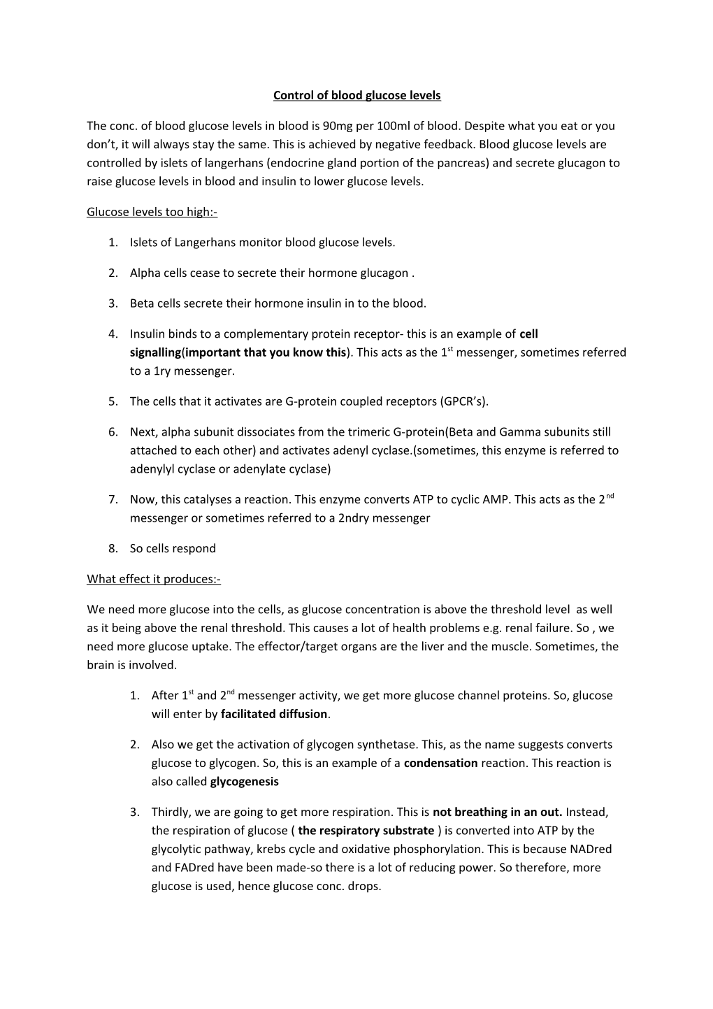 Control of Blood Glucose Levels