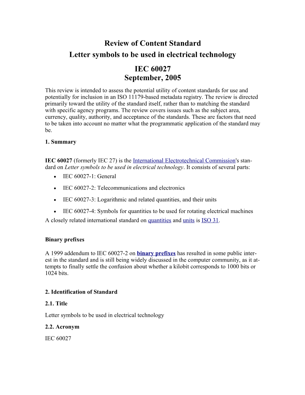 Letter Symbols to Be Used in Electrical Technology