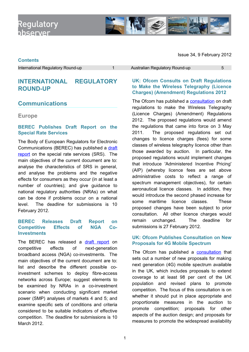 Regulatory Observer Issue 34 9 February 2012