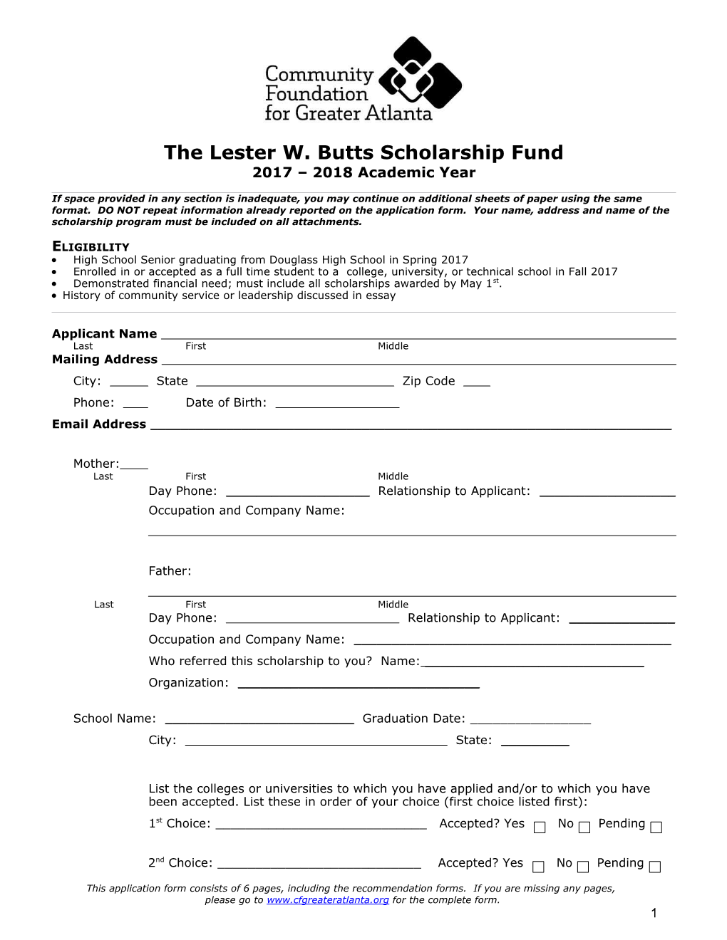 The Lester W. Butts Scholarship Fund