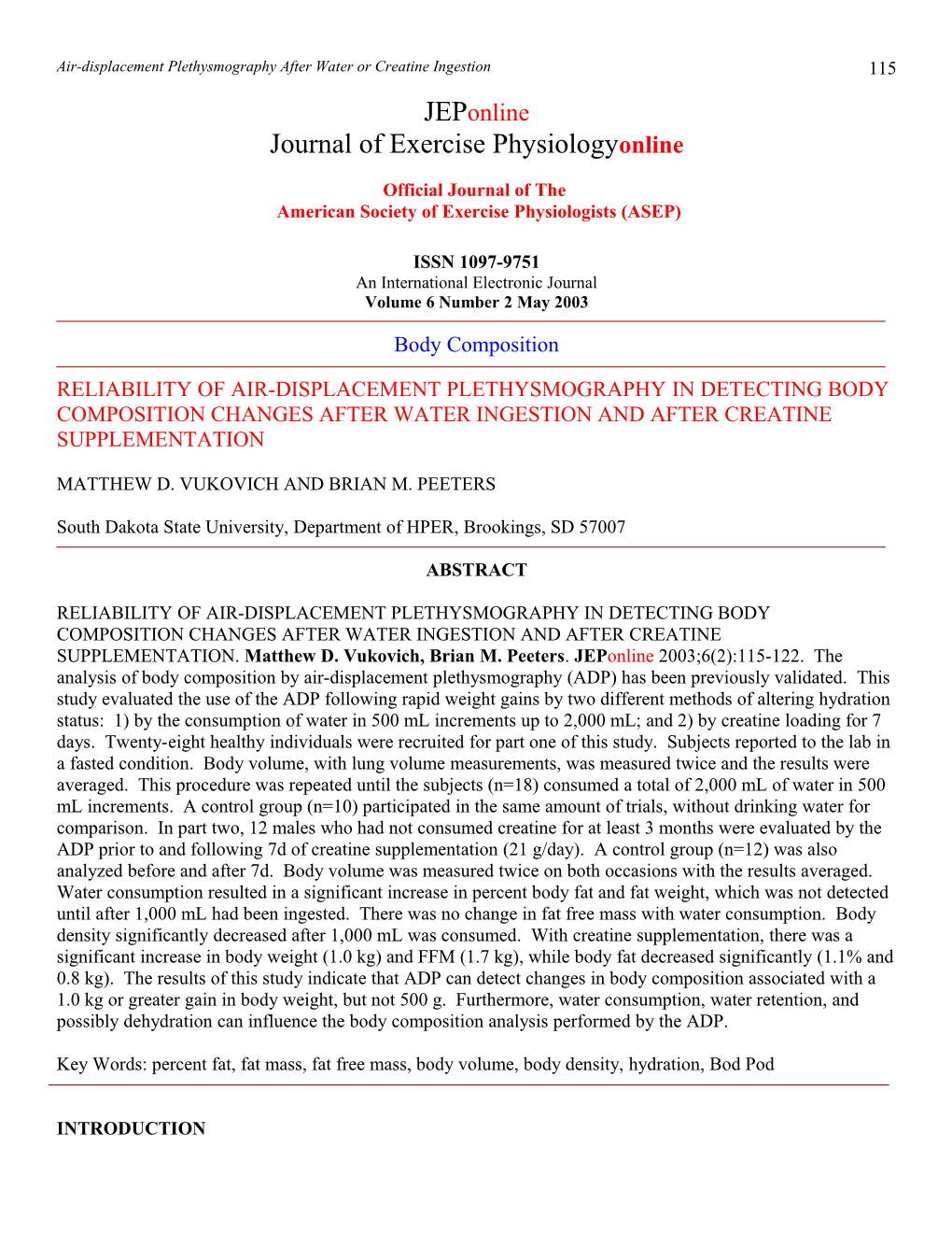 Measurement of Body Volume Changes After Water Ingestion And