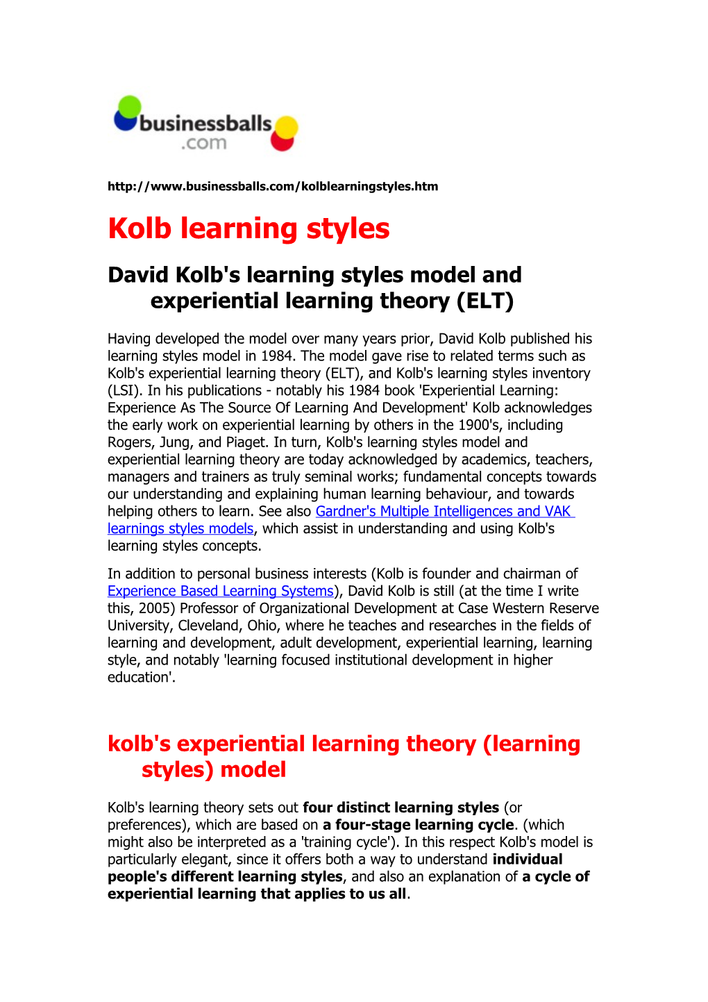 Kolb Learning Styles