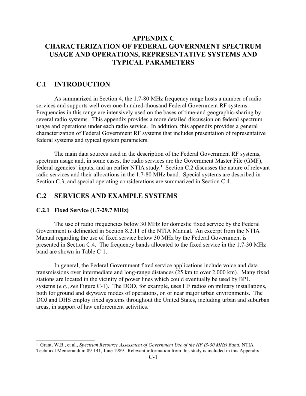 Characterization of Federal Governmentspectrum Usage and Operations, Representative Systems