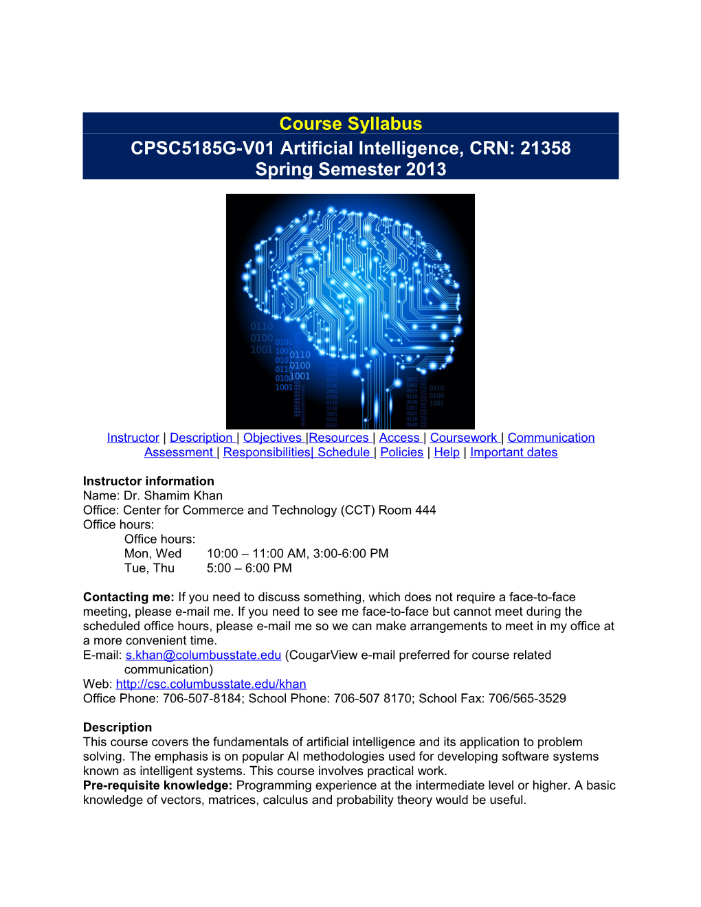 CPSC5185G-V01 Artificial Intelligence, CRN: 21358