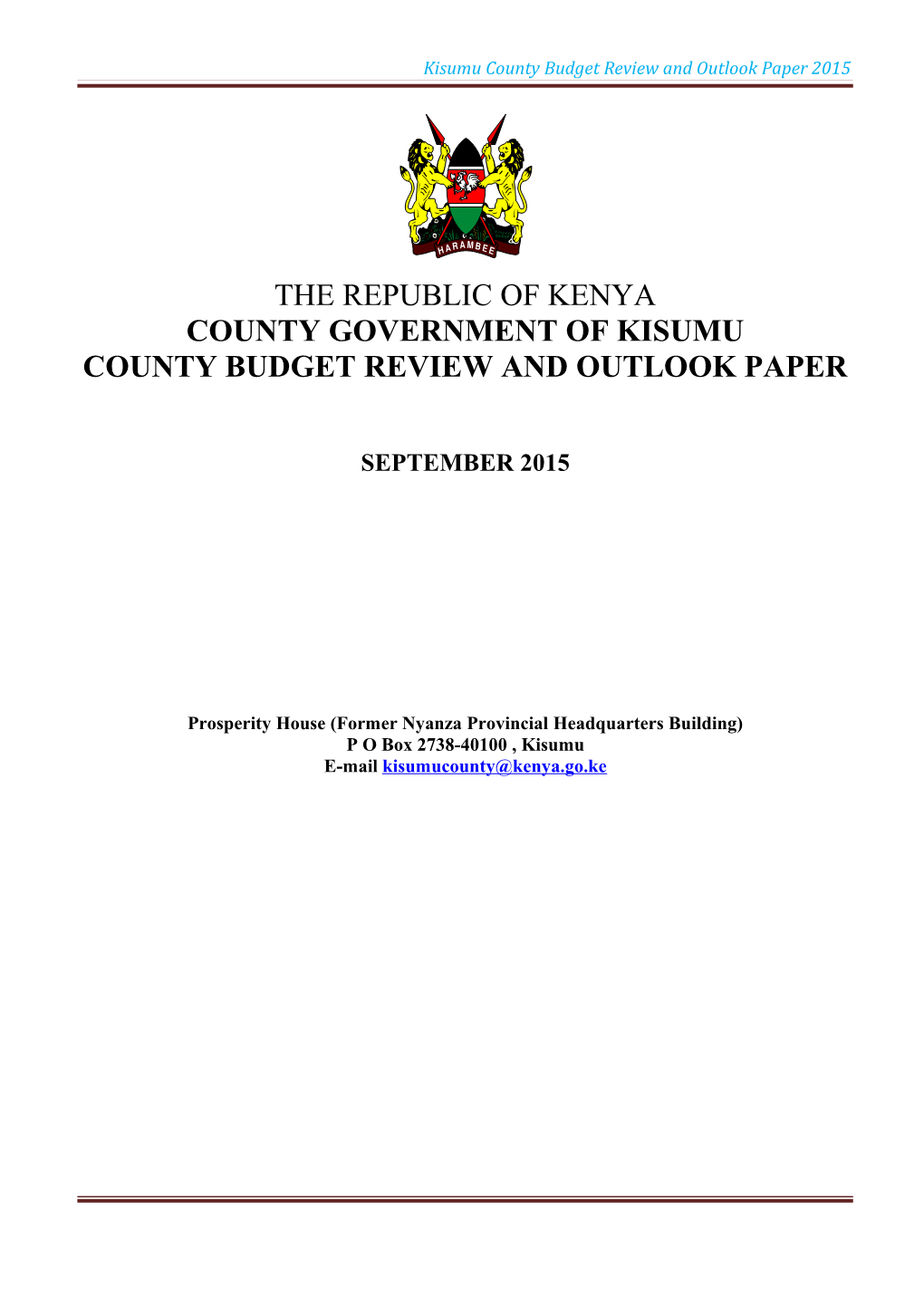 Kisumu County Budget Review and Outlook Paper 2015