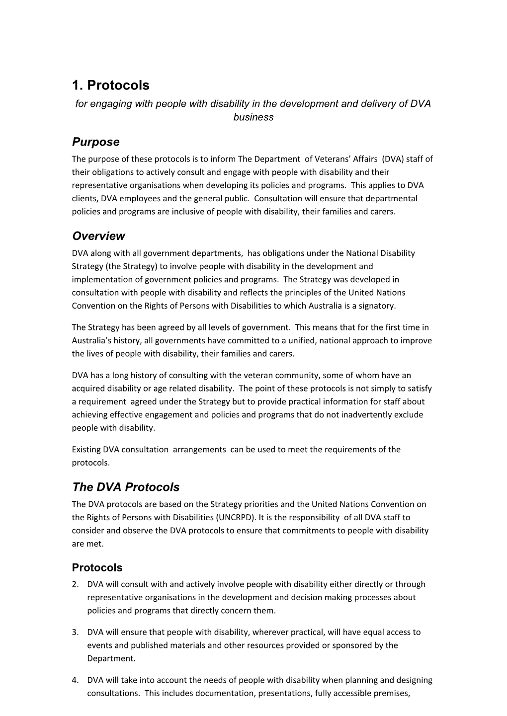Protocols for Engaging with People with Disability in the Development and Delivery of DVA
