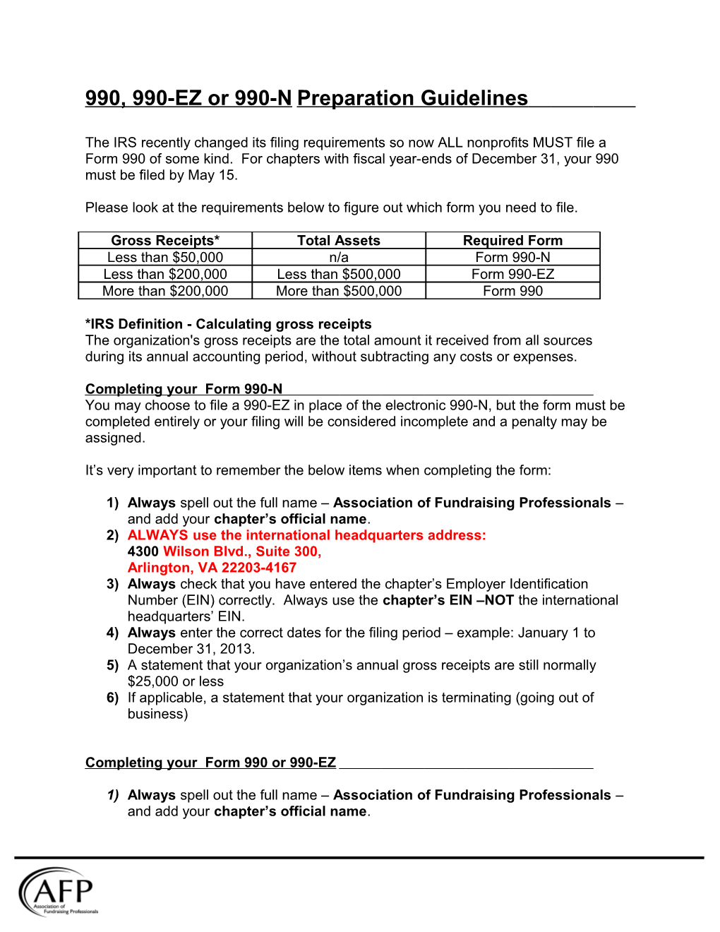 990, 990-EZ Or 990-Npreparation Guidelines