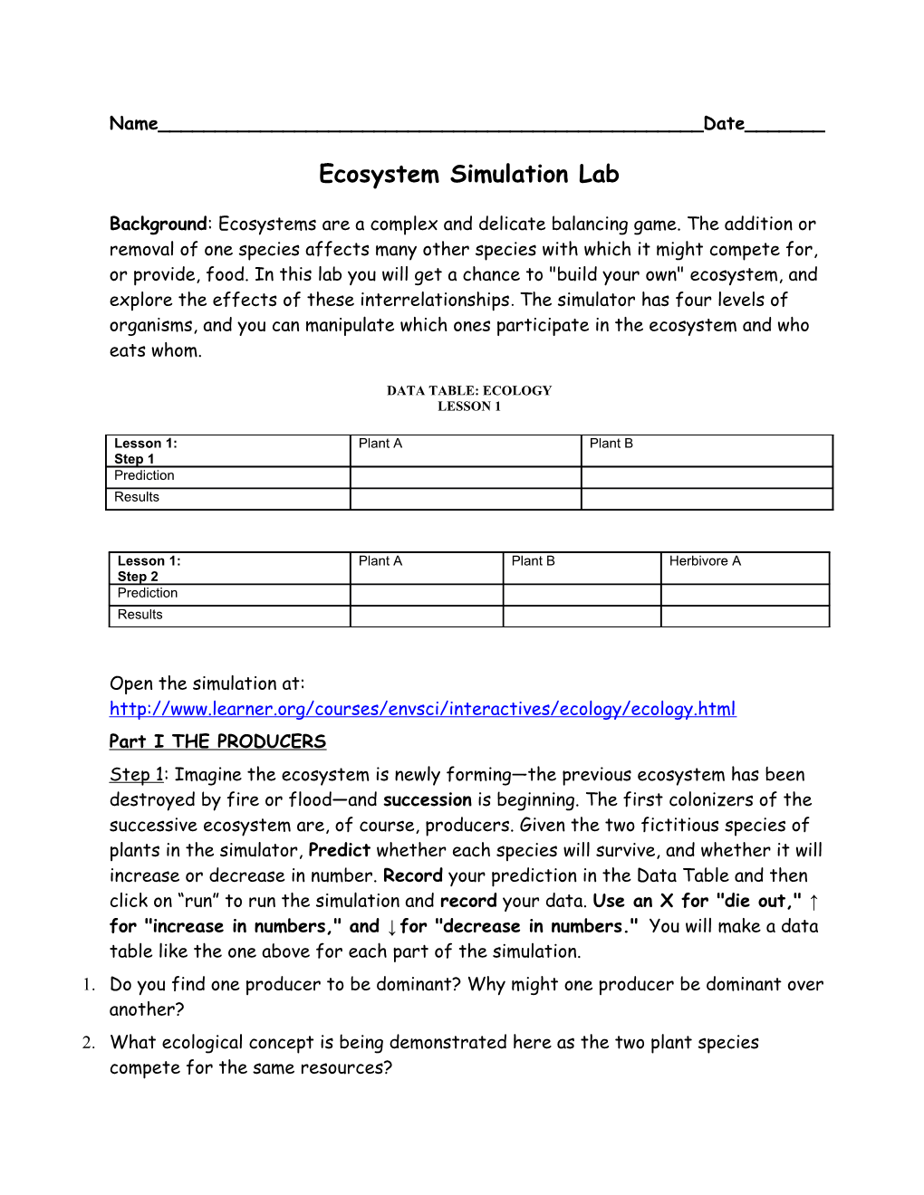 Ecosystem Simulation Lab