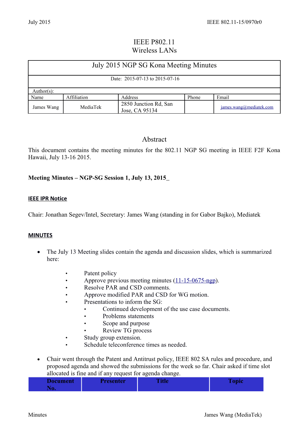 Meeting Minutes NGP-SG Session 1,July 13, 2015
