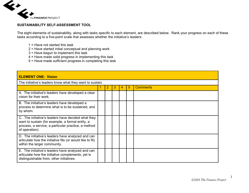 Sustainability Self-Assessment Tool