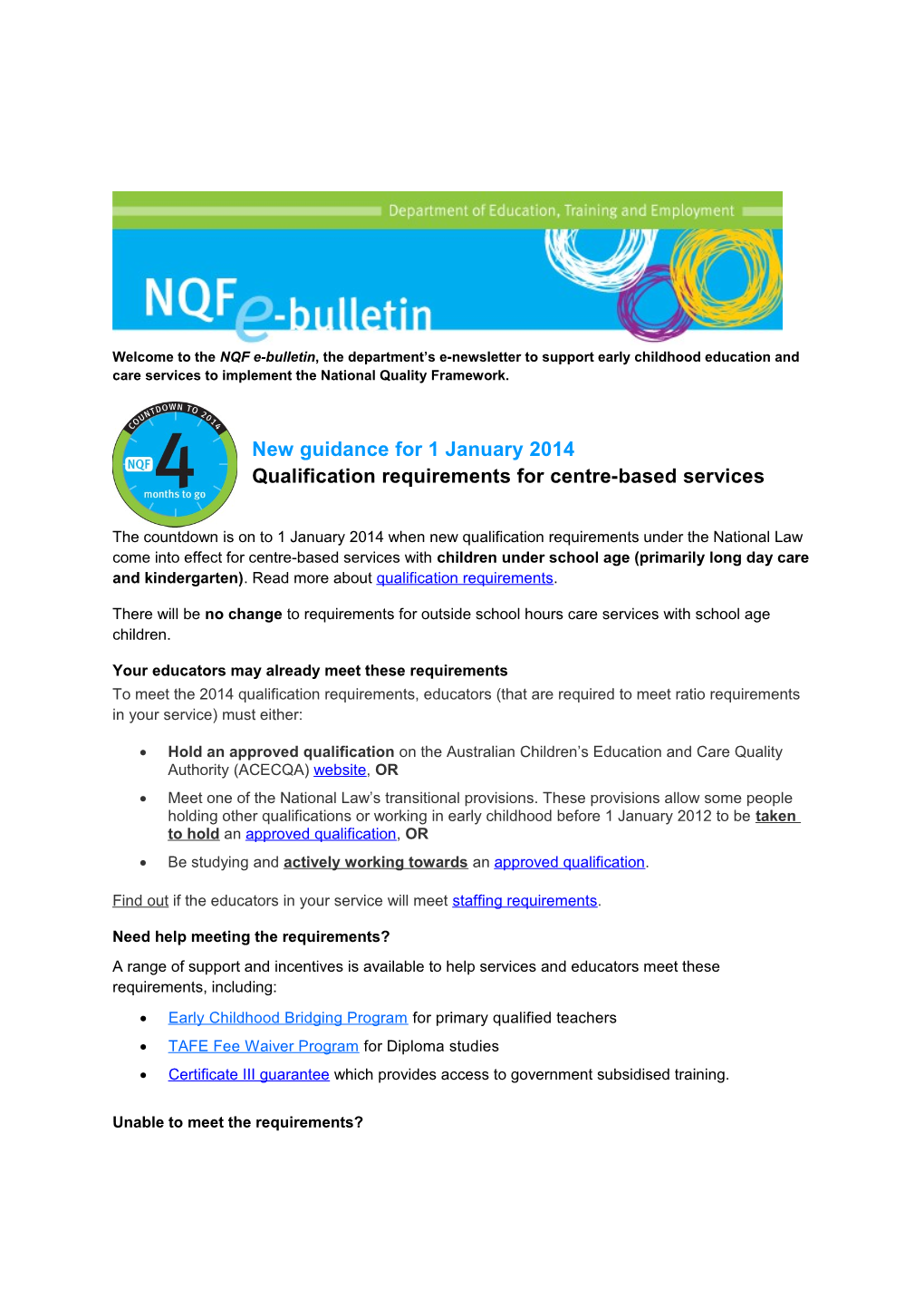NQF E-Bulletin - New Guidance for 1 January 2014
