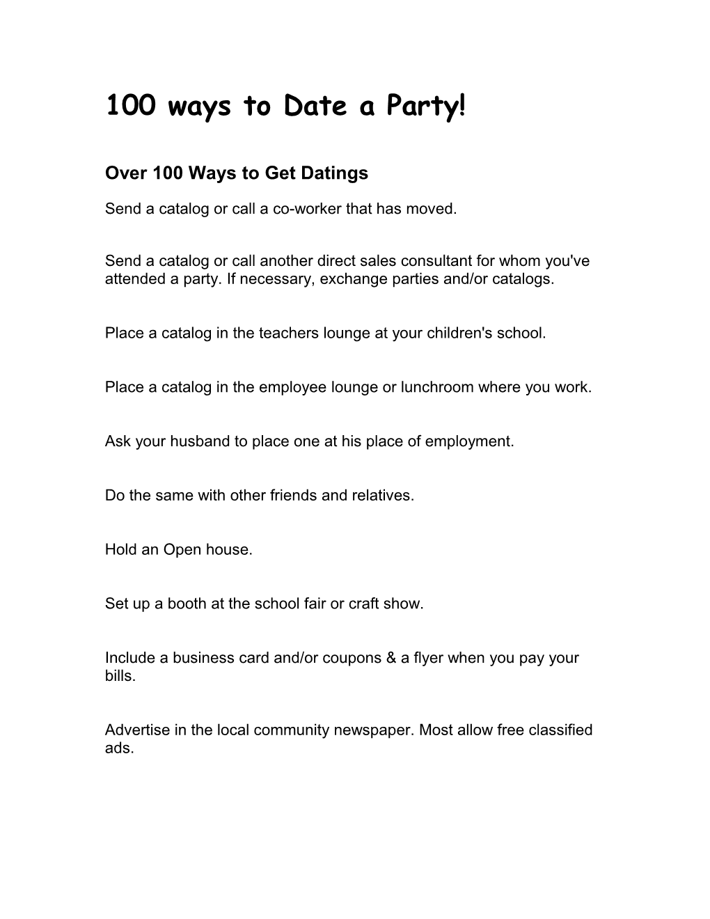 100 Ways to Date a Party